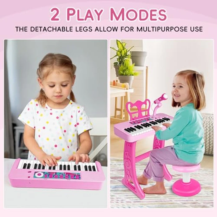 Amy&Benton Birthday Gift for 3 4 5 6 7 Year Old Girls Piano Toy with Stood for Girls 3-5 Pink Music Keyboard Toy 37 Keys with Chair by Amy & Benton - Image 2