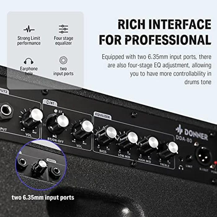 Donner Electric Drum AMP, 80-Watt Wireless Electronic Drum Amplifier Professional DDA-80 by Donner - Image 3