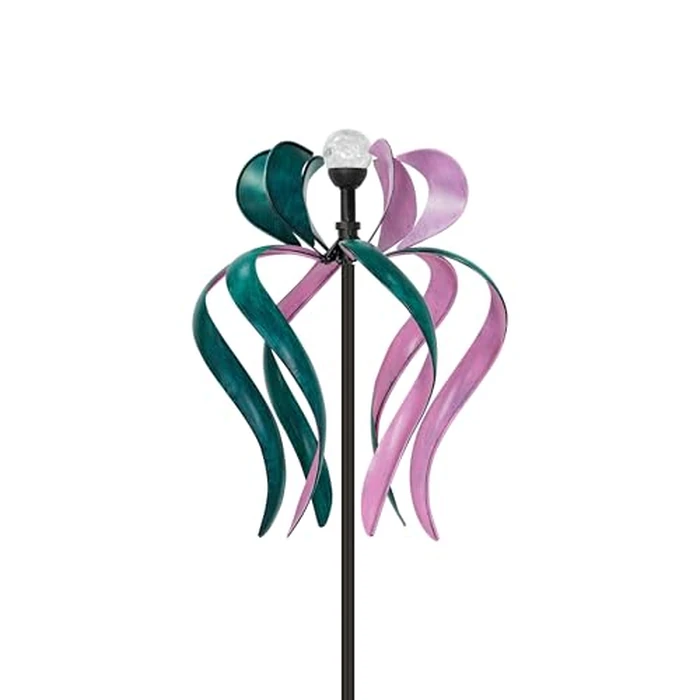 89" Wind Spinner Outdoor with Solar Light, Extra Large Metal Kinetic Wind Sculptures Spinners, Windmill for Garden Yard Patio Lawn Decor -Dancing Ribbon (20" W x 89" H) by Cyan Oasis - Used - Like New condition - US$104.48