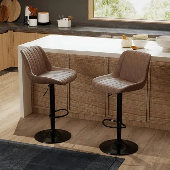 Youhauchair Bar Stools Set of 2, Swivel Counter Height Barstools with Back, Adjustable Suede Bar Chairs, Modern Armless Kitchen Island Stool, Brown by Youhauchair - Used - Acceptable condition