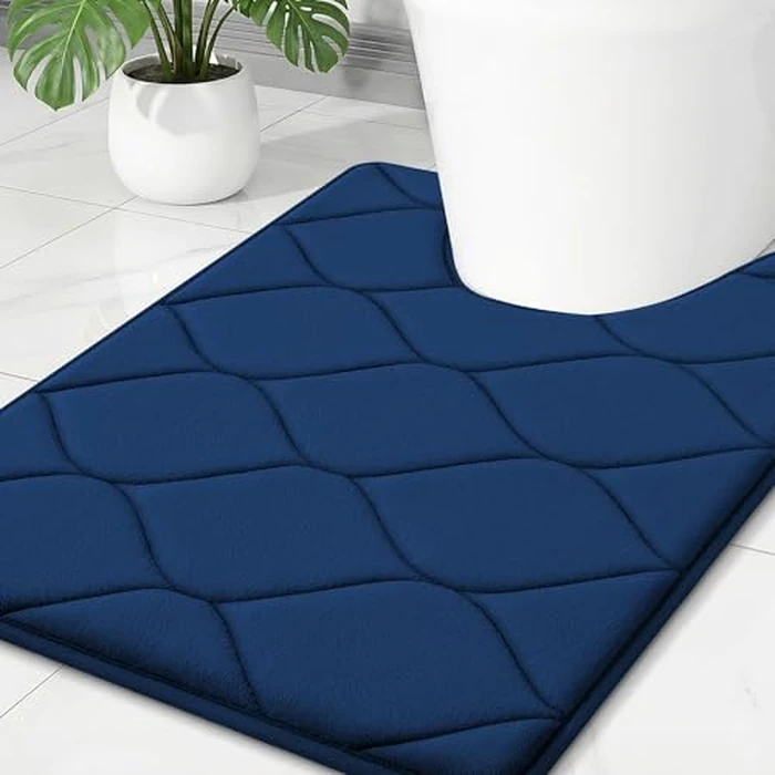 Smiry Memory Foam U-Shaped Toilet Mat 24"x20", Ultra Soft Non-Slip Bathroom Floor Mat, Water Absorbent & Machine Washable Commode Contour Rug for Toilet Home Decor, Navy Blue by Smiry - Used - Very Good condition