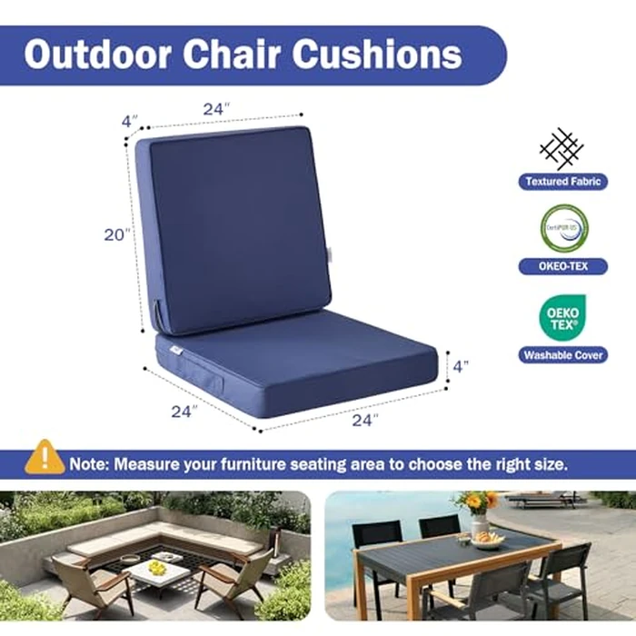 IPYNBAP Outdoor Cushions, Outdoor Chair Cushions 24x24x4 Inch, Cushions for Outdoor Furniture with Removable Cover, Waterproof & Fade Resistant Outdoor Seat Cushions for Patio, Lawn, Navy Blue by IPYNBAP - Image 2