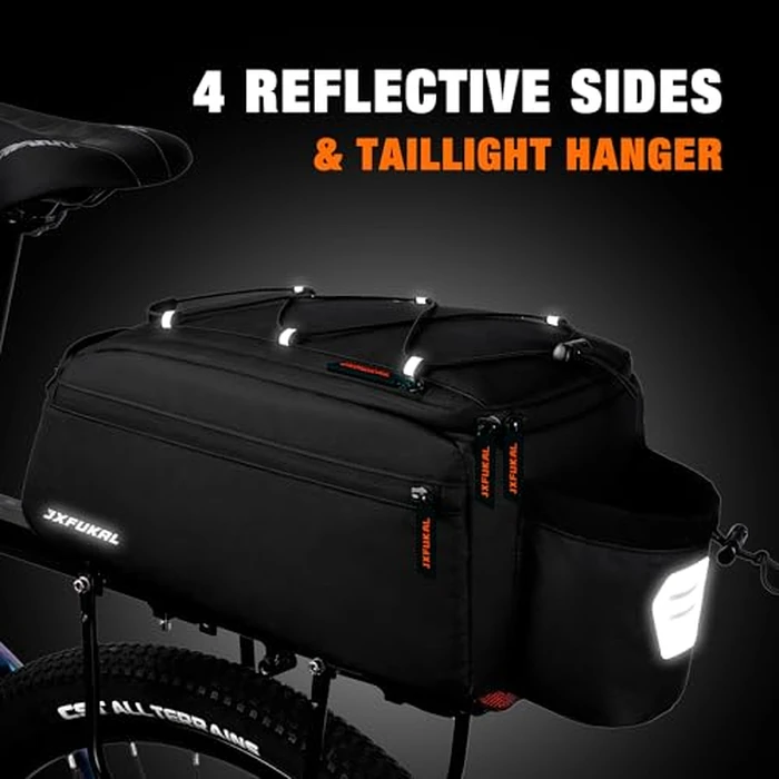 JXFUKAL Bike Bags for Bicycle Rear rack, 13L Supportive Bike Rack Bag Built-in Rigid side & Base Panel, Waterproof Reflective Ebike Trunk Pannier Saddle Seat Bag Carrier for Commuter Travel Outdoor by JXFUKAL - Image 4