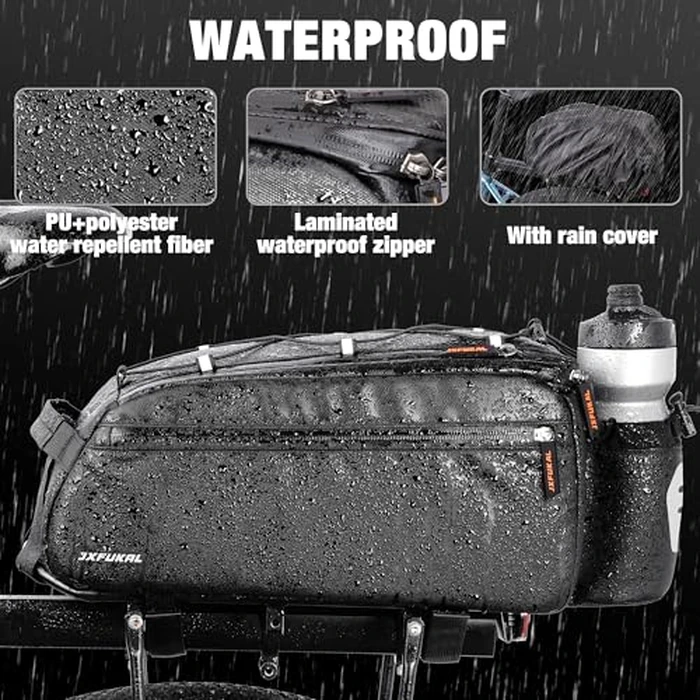 JXFUKAL Bike Bags for Bicycle Rear rack, 13L Supportive Bike Rack Bag Built-in Rigid side & Base Panel, Waterproof Reflective Ebike Trunk Pannier Saddle Seat Bag Carrier for Commuter Travel Outdoor by JXFUKAL - Image 5