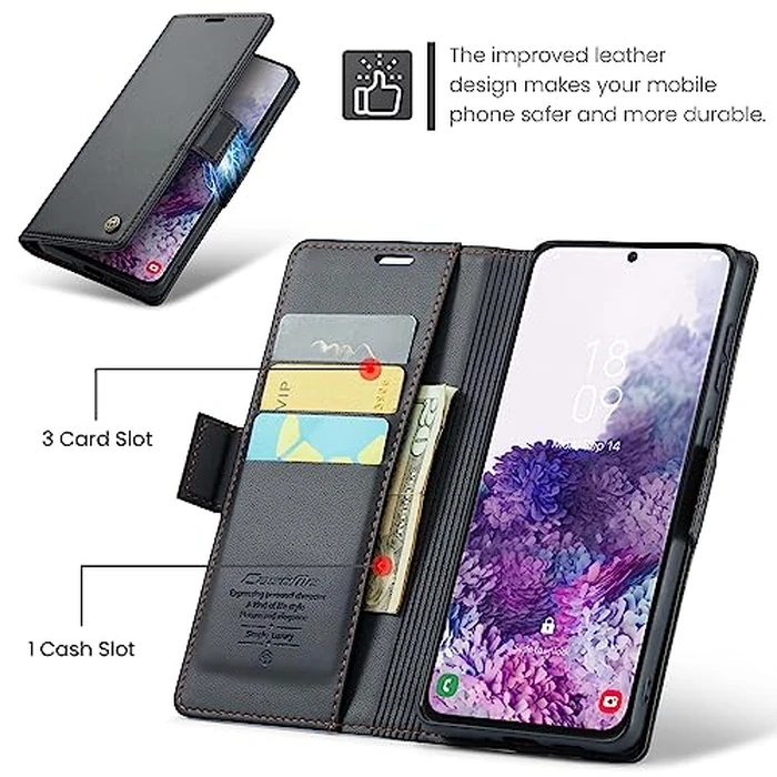 QLTYPRI Wallet Case for Samsung Galaxy S20 FE, Premium PU Leather Magnetic Flip Folio Case with [RFID Blocking] Credit Card Slots Kickstand Shockproof Protective Phone Case Cover - Black by QLTYPRI - Image 2