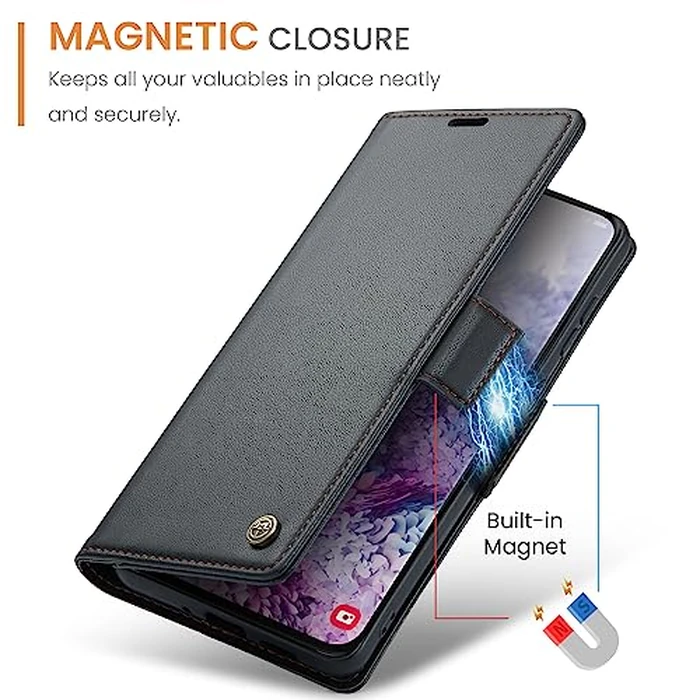 QLTYPRI Wallet Case for Samsung Galaxy S20 FE, Premium PU Leather Magnetic Flip Folio Case with [RFID Blocking] Credit Card Slots Kickstand Shockproof Protective Phone Case Cover - Black by QLTYPRI - Image 5