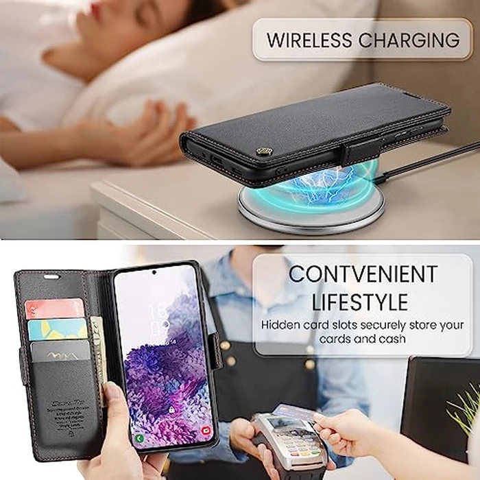 QLTYPRI Wallet Case for Samsung Galaxy S20 FE, Premium PU Leather Magnetic Flip Folio Case with [RFID Blocking] Credit Card Slots Kickstand Shockproof Protective Phone Case Cover - Black by QLTYPRI - Image 8