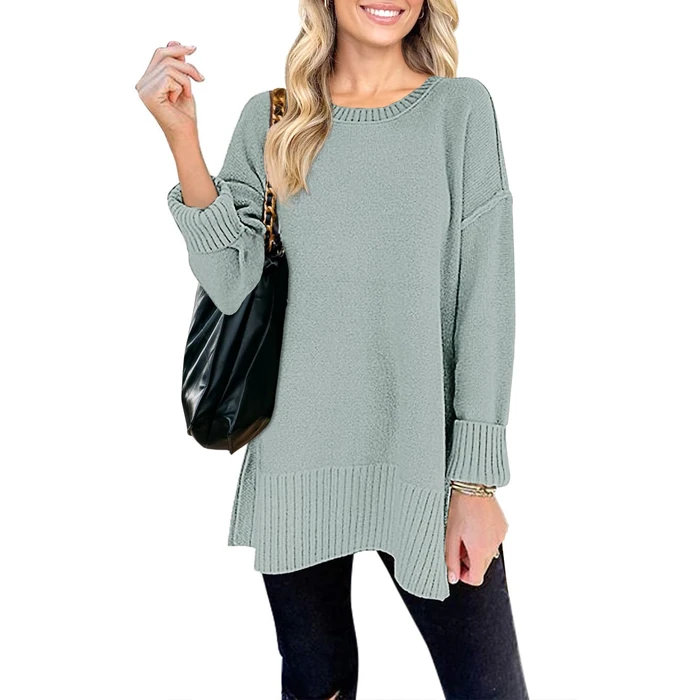 MEROKEETY Womens 2026 Fall Winter Oversized Pullover Sweater Spring Casual Loose Crew Neck Long Sleeve Side Split Jumper Tops,Sage,M by MEROKEETY - Used - Like New condition