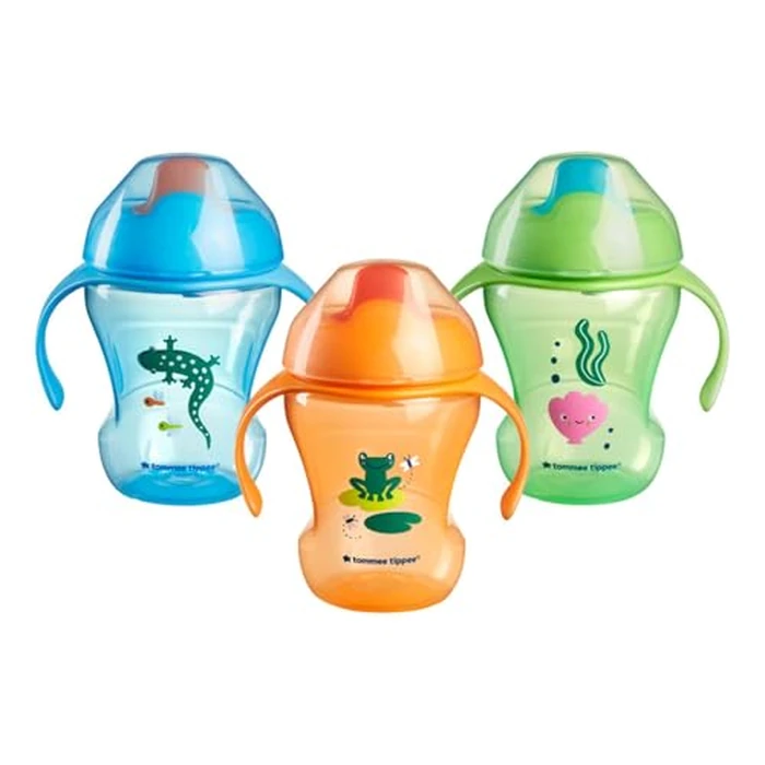 Tommee Tippee Trainer 8oz Sippee Cup, 7m+, Non-Spill Trainer Cups for Toddlers, Bite-Resistant Spout and Easy-Hold Handles, Travel Friendly and BPA Free, Blue, Orange and Green, Pack of 3 by Tommee Tippee - Image 1