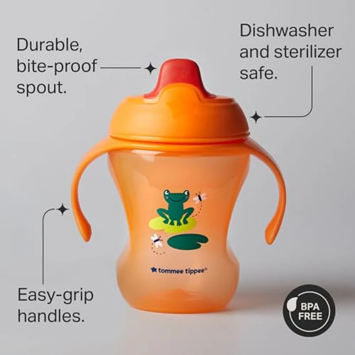 Tommee Tippee Trainer 8oz Sippee Cup, 7m+, Non-Spill Trainer Cups for Toddlers, Bite-Resistant Spout and Easy-Hold Handles, Travel Friendly and BPA Free, Blue, Orange and Green, Pack of 3 by Tommee Tippee - Image 3