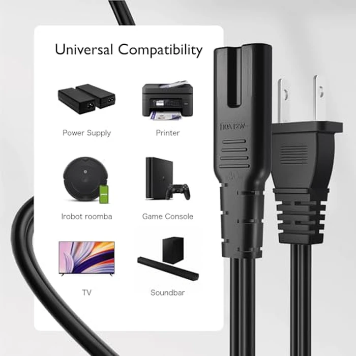 TNP 2 Prong Power Cord NEMA 1-15P to IEC320 C7 Power Cable Replacement for PS5 & PS4, Power Cord for Xbox Series S/X, Xbox One S/X, Printers, Soundbar LG, Samsung, TCL, Apple TV, 10 Ft, Black by TNP Products - Image 5
