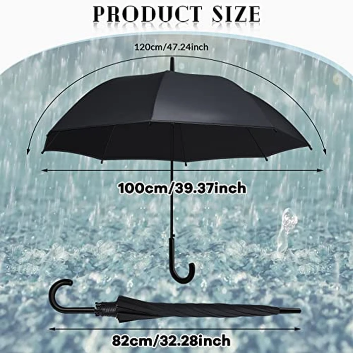 Reginary 12 Pack Black Umbrella Wedding Style Stick Umbrellas Large Canopy Windproof Transparent Stick Umbrellas Wedding Rain Transparent Umbrellas Bulk Auto Open J Hook Handle by Reginary - Image 2