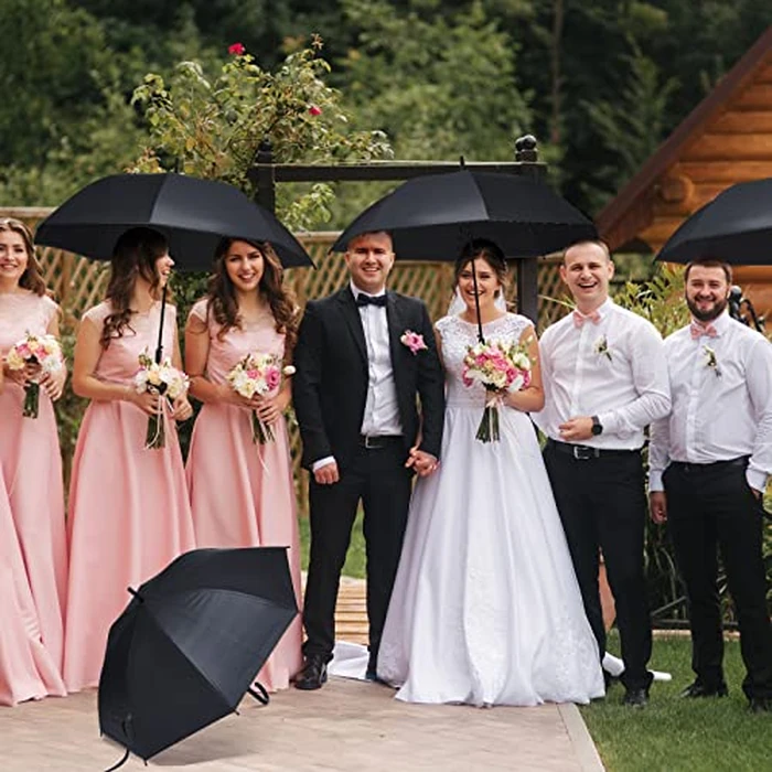 Reginary 12 Pack Black Umbrella Wedding Style Stick Umbrellas Large Canopy Windproof Transparent Stick Umbrellas Wedding Rain Transparent Umbrellas Bulk Auto Open J Hook Handle by Reginary - Image 3