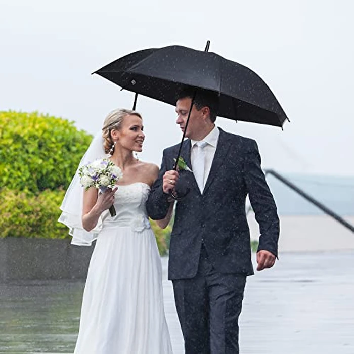 Reginary 12 Pack Black Umbrella Wedding Style Stick Umbrellas Large Canopy Windproof Transparent Stick Umbrellas Wedding Rain Transparent Umbrellas Bulk Auto Open J Hook Handle by Reginary - Image 6