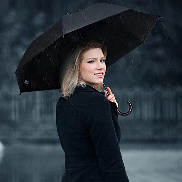 Reginary 12 Pack Black Umbrella Wedding Style Stick Umbrellas Large Canopy Windproof Transparent Stick Umbrellas Wedding Rain Transparent Umbrellas Bulk Auto Open J Hook Handle by Reginary - Image 7