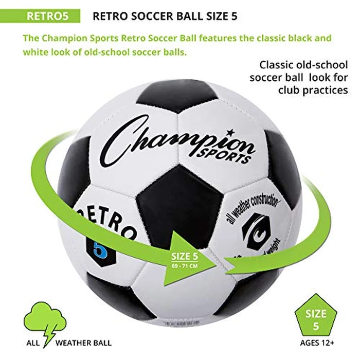 Champion Sports Retro Soccer Ball, Size 5 , Black/White by Champion Sports - Image 3