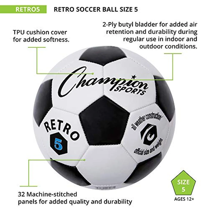 Champion Sports Retro Soccer Ball, Size 5 , Black/White by Champion Sports - Image 4