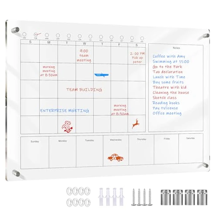 Marribol Large Acrylic Calendar for Wall,60X40CM,Acrylic Dry Erase Calendar for Wall,Clear Acrylic Wall Calendar for Home/Office by Marribol - Used - Acceptable condition - CA$27.22