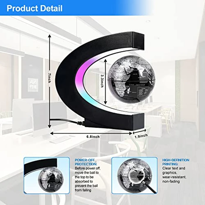 Flagest Magnetic Levitation Floating Globe, Levitating C Shape Globe with LED Lights for Education Home Office Desk Bookshelf Decor, Holiday Anniversary Christmas Creative Gift (3.3 Inches) by Flagest - Image 2