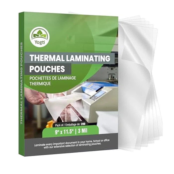 Yogti Thermal Laminating Sheets, Clear Thermal Laminating Pouches - 9 x 11.5 Inches, 3 Mil Thickness, 200 Pack - Letter Size, Crystal Clear Finish, Smooth & Durable - 200 Pack by Yogti - Used - Good condition