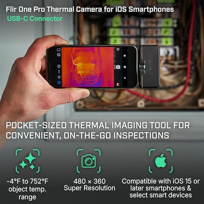 Flir One Pro - Thermal Imaging Camera for iOS Smartphones (iPhone 15 and Newer w/USB-C), 480x360 Super Resolution (160x120 Native IR) by FLIR - Image 2