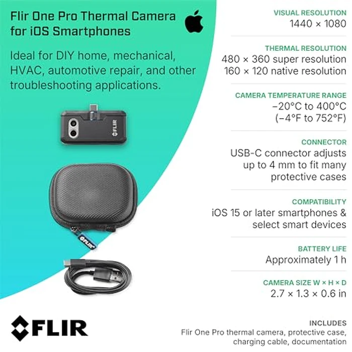 Flir One Pro - Thermal Imaging Camera for iOS Smartphones (iPhone 15 and Newer w/USB-C), 480x360 Super Resolution (160x120 Native IR) by FLIR - Image 9