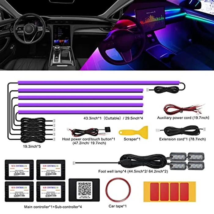 Acrylic Interior Car LED Strip Light with Wireless APP, RGB 10 in 1 with 175 inches 593 LEDs Fiber Optic Ambient Lighting Kits, Million Colors Sound Active Function Car Neon Lights by MAODANER - Image 2