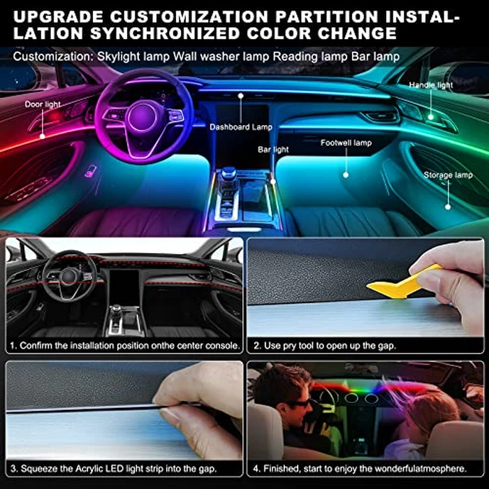 Acrylic Interior Car LED Strip Light with Wireless APP, RGB 10 in 1 with 175 inches 593 LEDs Fiber Optic Ambient Lighting Kits, Million Colors Sound Active Function Car Neon Lights by MAODANER - Image 6