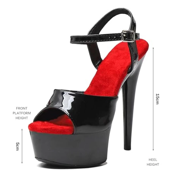 WUXIN H&P Women's 6 in Platform Sandal Heels Ankle-Strap Sexy,6 in Pole Dance High Heel Platform,15 cm Exotic Platform Pole Dancer Heels Shoes Stiletto US 9, Black by WUXIN H&P - Image 6