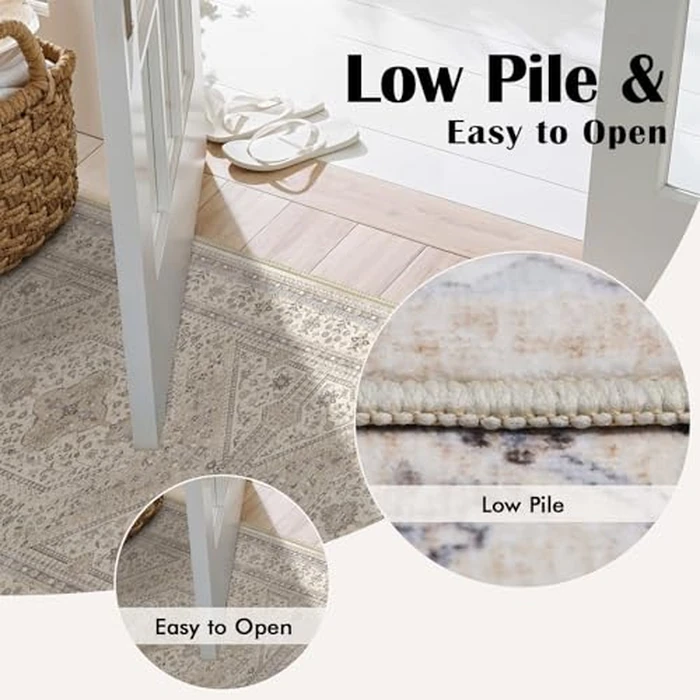 3x8 Runner Rug for Hallway Washable: Non Slip Kitchen Rugs with Rubber Backing Soft Waterproof Mats Stain Resistant Indoor Vintage Carpet Runner for Bedroom Bathroom Laundry Entryway Beige/Gray by Puino - Image 4