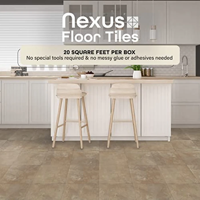 Nexus Self Adhesive 12-Inch Vinyl Floor Tiles, 20 Tiles - 12" x 12", Light Slate Marble Pattern - Peel & Stick, DIY Flooring for Kitchen, Dining Room, Bedrooms & Bathrooms by Achim Home Decor by ACHIM - Image 2