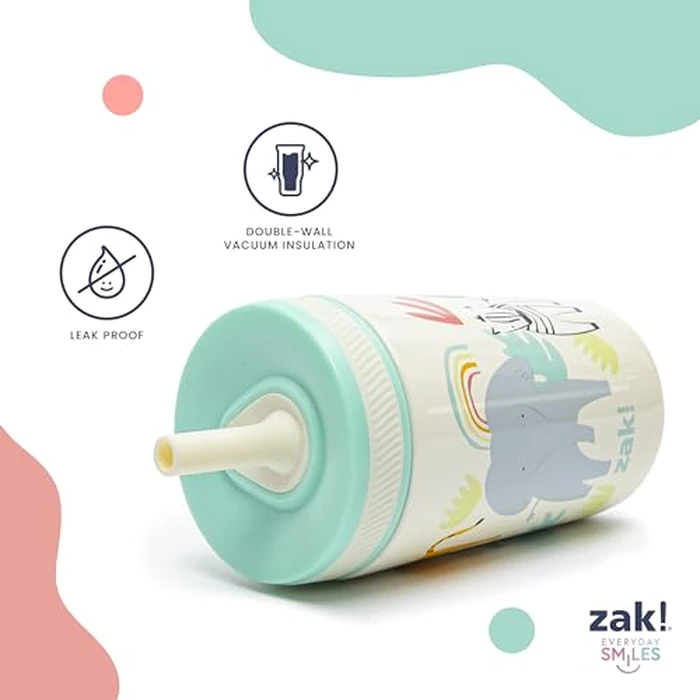 Zak Designs Kelso Toddler Cups for Travel or at Home, 12oz Vacuum Insulated Stainless Steel Sippy Cup with Leak-Proof Design is Perfect for Kids (Safari) by Zak Designs - Image 4