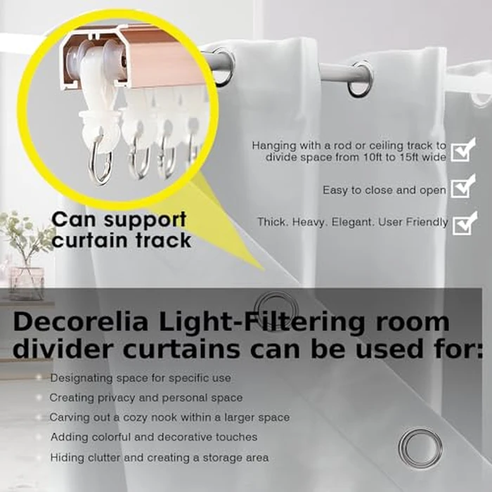 Decorelia Privacy Blackout Room Divider Curtains 1 Panel, Extra Wide Thermal Insulated Soundproof Curtain for Glass Door Window,Shared Bedroom,Home Office, Living Room(Light Grey, 15Ft W x 8Ft L) by Decorelia - Image 4