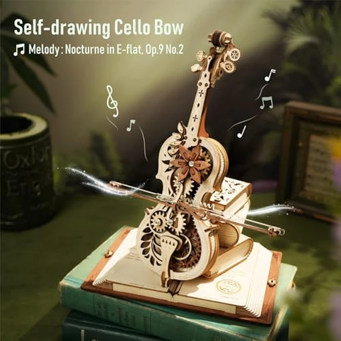 ROKR 3D Puzzles for Adults 1:5 Scale Cello Model Kit with Base 199pcs Wooden Music Box Building Kit Desk Gift for Men Women Hobby for Adults by ROKR - Image 1