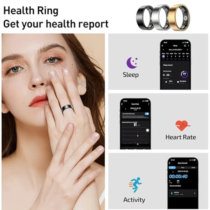 Smart Ring Health Tracker, Fitness Tracker, Activity Trackers for Man&Women -Sleep&Exercise Monitor,Waterproof Sleep Tracking Wearable (Rose Gold, 12) by Aichiken - Image 6