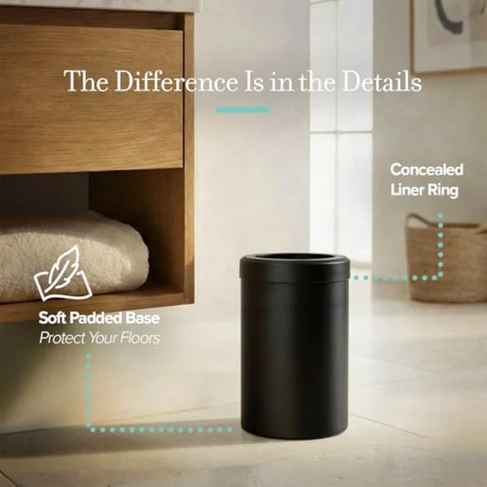 Gatco Small Bathroom Trash Can With Lid, Round 3 Gallon Stainless Steel Wastebasket, Under Sink, Matte Black, For Bathroom, Bedroom, Office (1912) by Gatco - Image 7