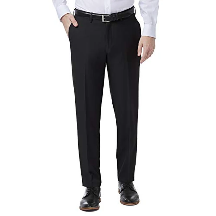 Haggar Mens Premium Comfort Stretch Slim Fit Dress Pants, Black, 32W x 30L US by Haggar - Image 1