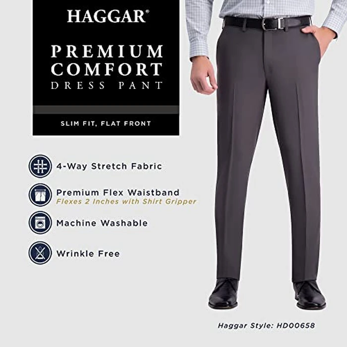 Haggar Mens Premium Comfort Stretch Slim Fit Dress Pants, Black, 32W x 30L US by Haggar - Image 3