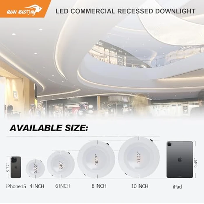 Run Bison 6 inch 120-277V LED Recessed Lighting with J-Box, Wattage Adjustable 12/16/20W,3 Color Selectable 3000K-5000K, 0-10V Dimmable, IC Rated,Canless LED Downlight, UL Listed -1 Pack by Run Bison - Image 4