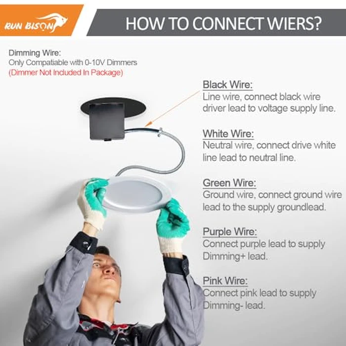 Run Bison 6 inch 120-277V LED Recessed Lighting with J-Box, Wattage Adjustable 12/16/20W,3 Color Selectable 3000K-5000K, 0-10V Dimmable, IC Rated,Canless LED Downlight, UL Listed -1 Pack by Run Bison - Image 9