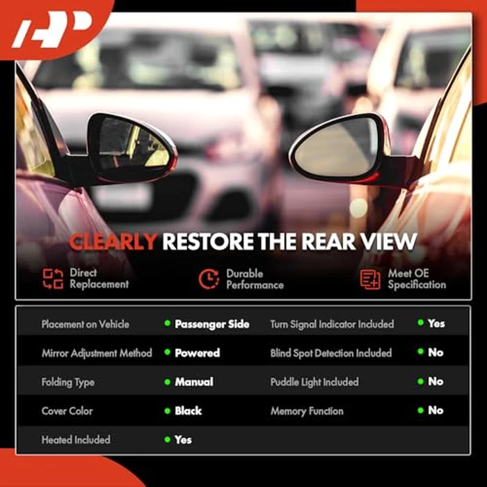 A-Premium Passenger Side Power Door Mirror - Compatible with Nissan Rogue Sport 2017-2021 - Heated Manual Folding Black Outside Rear View Mirror w/Turn Signal - Replace# NI1321301DSC by A-premium - Image 2