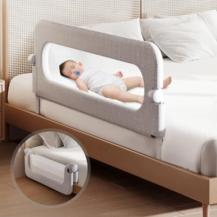 Baby Bed Rails Guard for Toddlers - Toddler Bed Rail for Queen Full King Twin Crib Bunk Size Bed Adjustable Heights & Foldable Bedrail Extra Tall Child Safety Side Railing Guards for Kids (32inch) by YYAMEA - Image 1