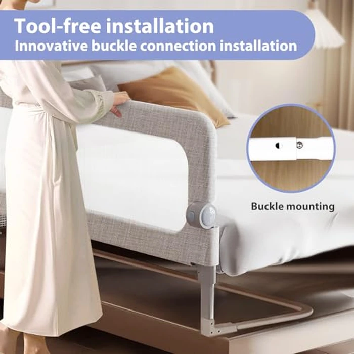Baby Bed Rails Guard for Toddlers - Toddler Bed Rail for Queen Full King Twin Crib Bunk Size Bed Adjustable Heights & Foldable Bedrail Extra Tall Child Safety Side Railing Guards for Kids (32inch) by YYAMEA - Image 2