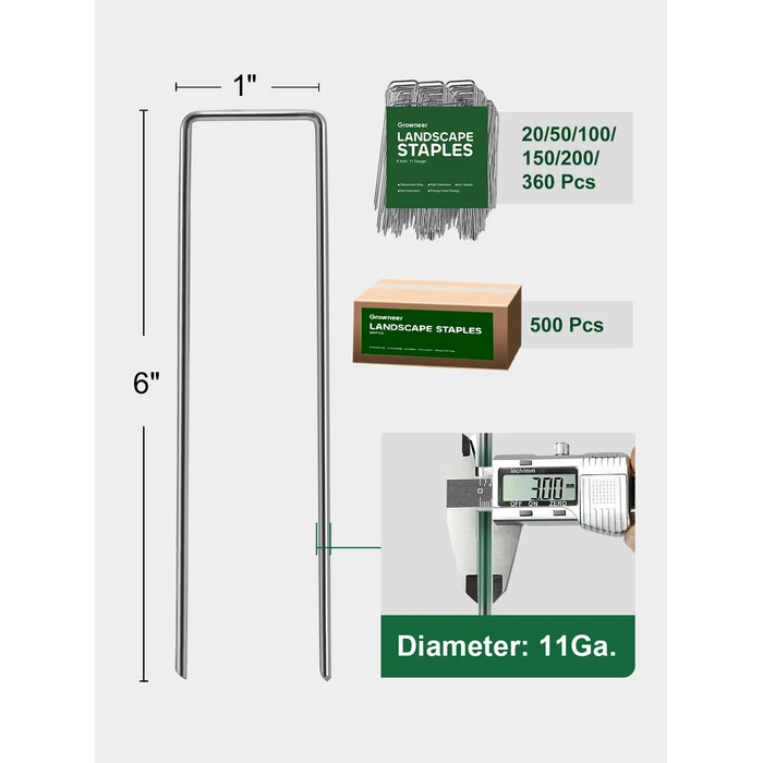 GROWNEER 100 Pack Landscape Staples 6 Inch 11 Gauge Heavy Duty Hot-Dip Galvanized Steel Garden Stakes U-Shaped Weed Barrier Spikes Metal Ground Pins for Lawn and Yard Landscaping by GROWNEER - Image 2