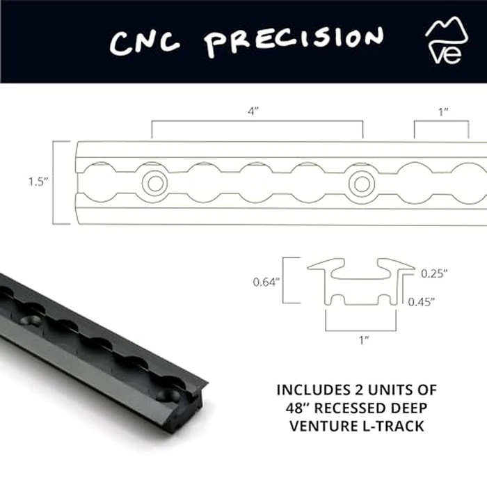 VanEssential 48" Venture Track T-6 Aluminium L-Track Black Anodized (Recessed Deep HD 1/2 inch) - 2 Pack by VanEssential - Image 3