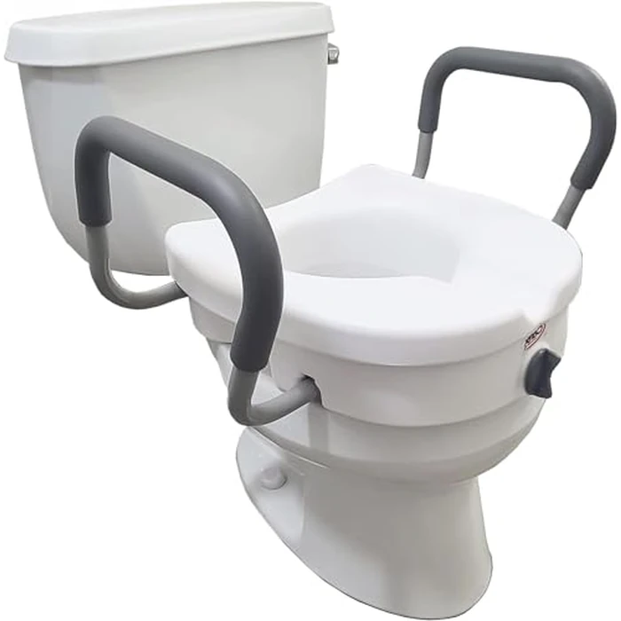 Carex E-Z Lock Raised Toilet Seat with Armrest, Weight Capacity 300 lbs by Carex - Used - Very Good condition
