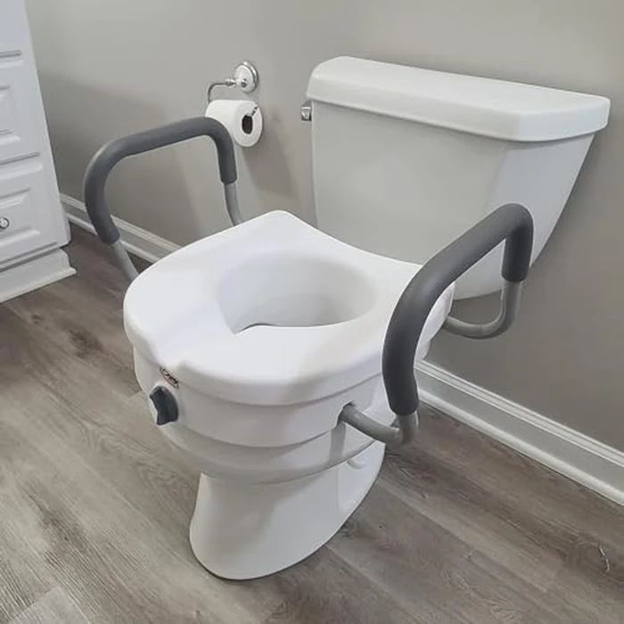 Carex E-Z Lock Raised Toilet Seat with Armrest, Weight Capacity 300 lbs by Carex - Image 5