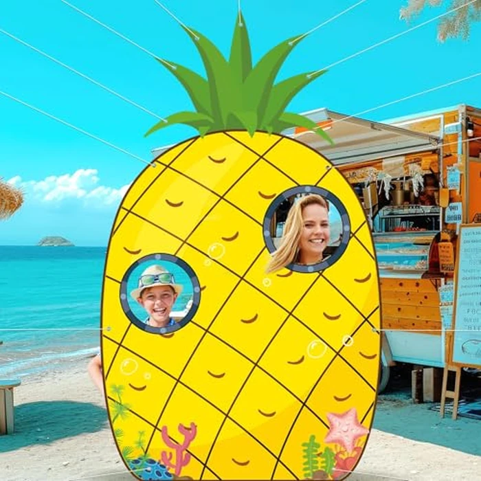Pineapple Summer Photo Prop, Large Yellow Cartoon House Door Banner with 3 Photo Windows, Tropical Hawaii Party Supplies, Sea Beach Photography Background for Birthday Parties, Kids and Pets (80"x47") by Jisfigtrh - Used - Like New condition - US$8.99