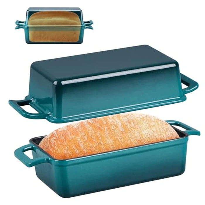 P&P CHEF 2-In-1 9 x 5 Inch Cast Iron Loaf Pan with Lid (Dark Green), Bread Loaf Pans for Baking Homemade Sourdough Bread, Meatloaf, Toast, Cake, Nonstick & Healthy & Sturdy, 2 Piece Set by P&P CHEF - Used - Like New condition - US$37.04