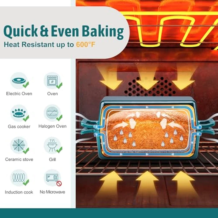 P&P CHEF 2-In-1 9 x 5 Inch Cast Iron Loaf Pan with Lid (Dark Green), Bread Loaf Pans for Baking Homemade Sourdough Bread, Meatloaf, Toast, Cake, Nonstick & Healthy & Sturdy, 2 Piece Set by P&P CHEF - Image 6